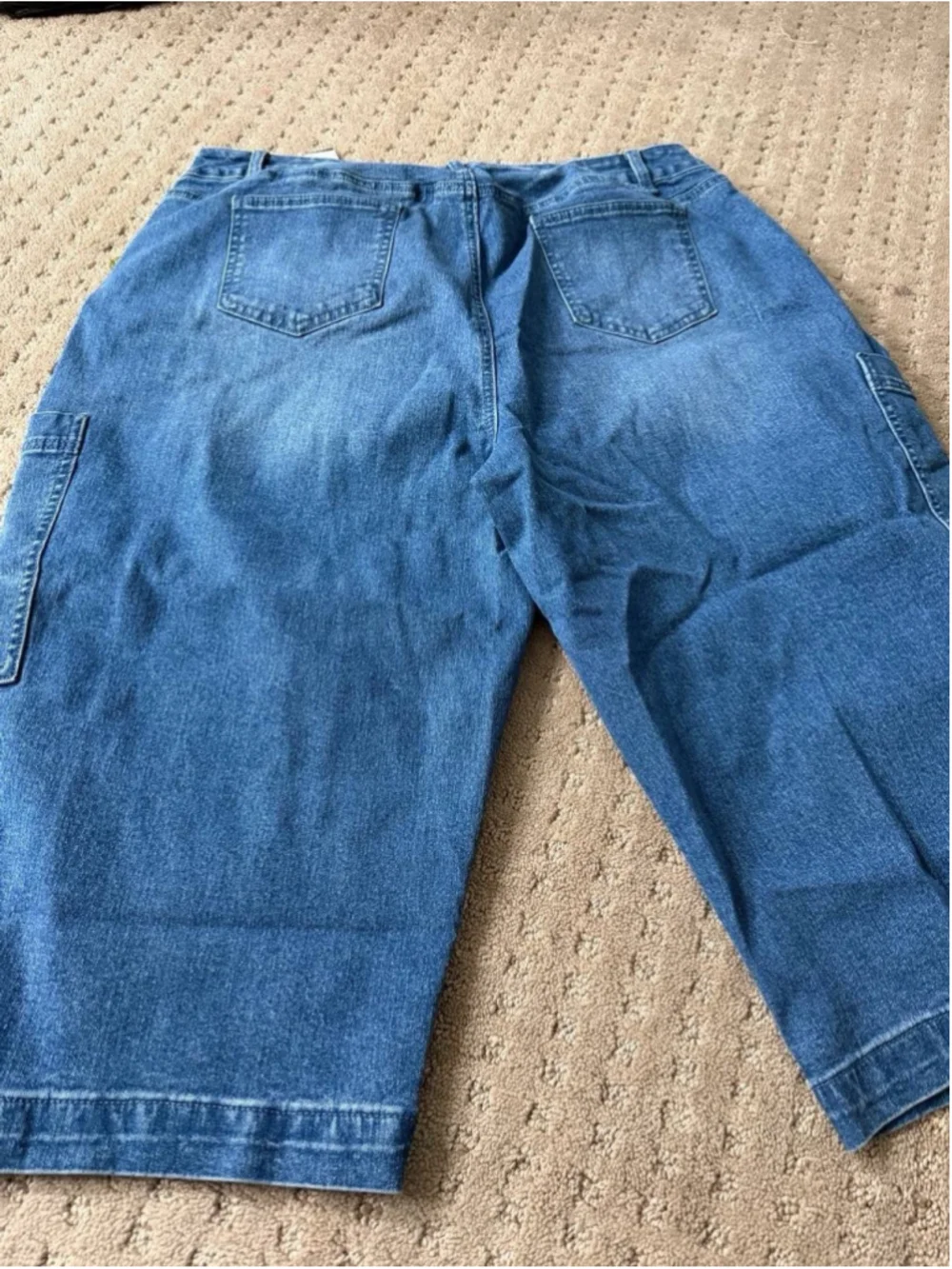 Flamingals Barrel Leg Mid Waist Capri Jeans for Women Wash Pocket Side Cargo M